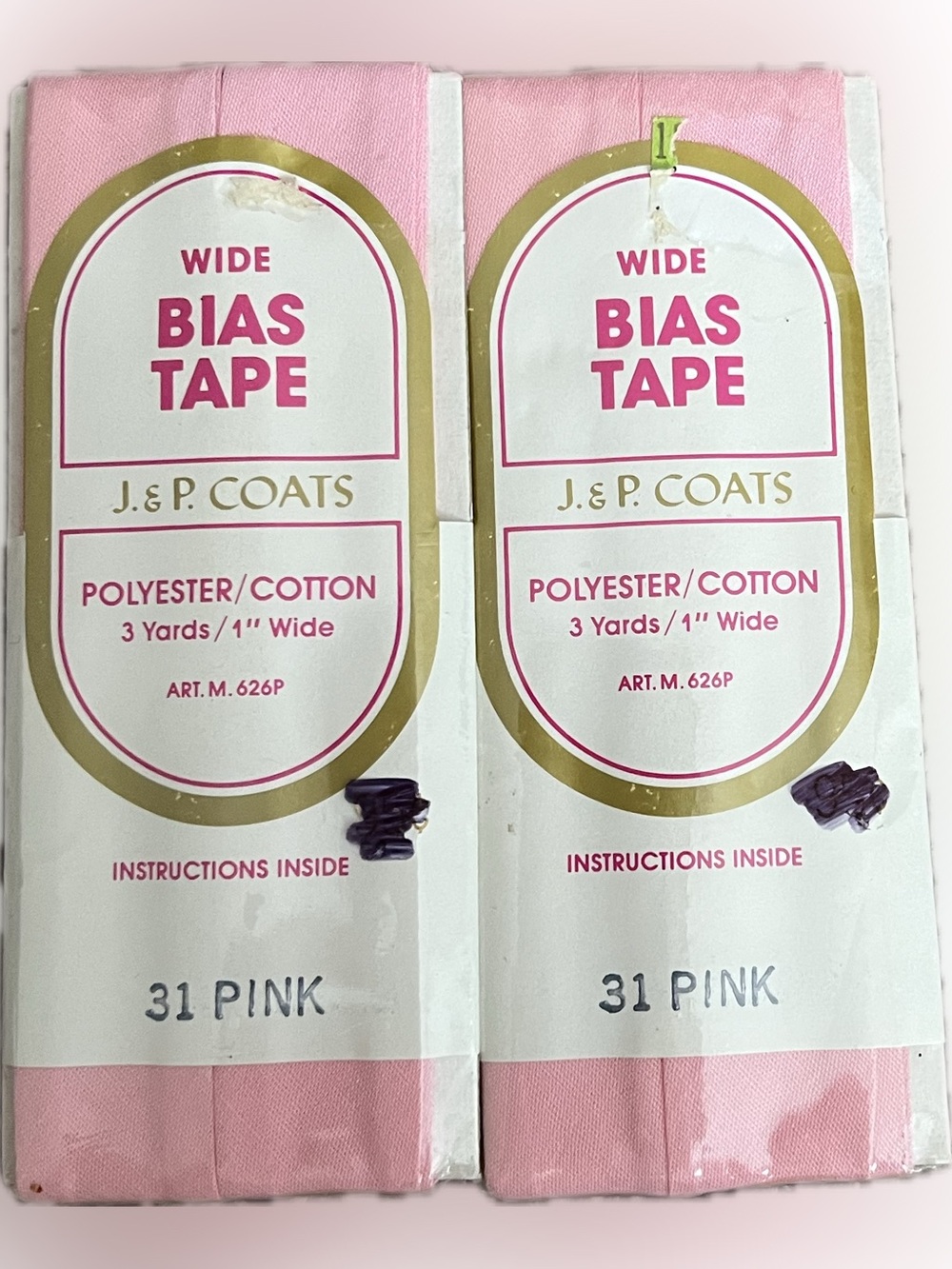 🔴Vintage New J. & P. Coats Wide Bias Tape 3 Yards Pink (31) 2 Packs Sewing